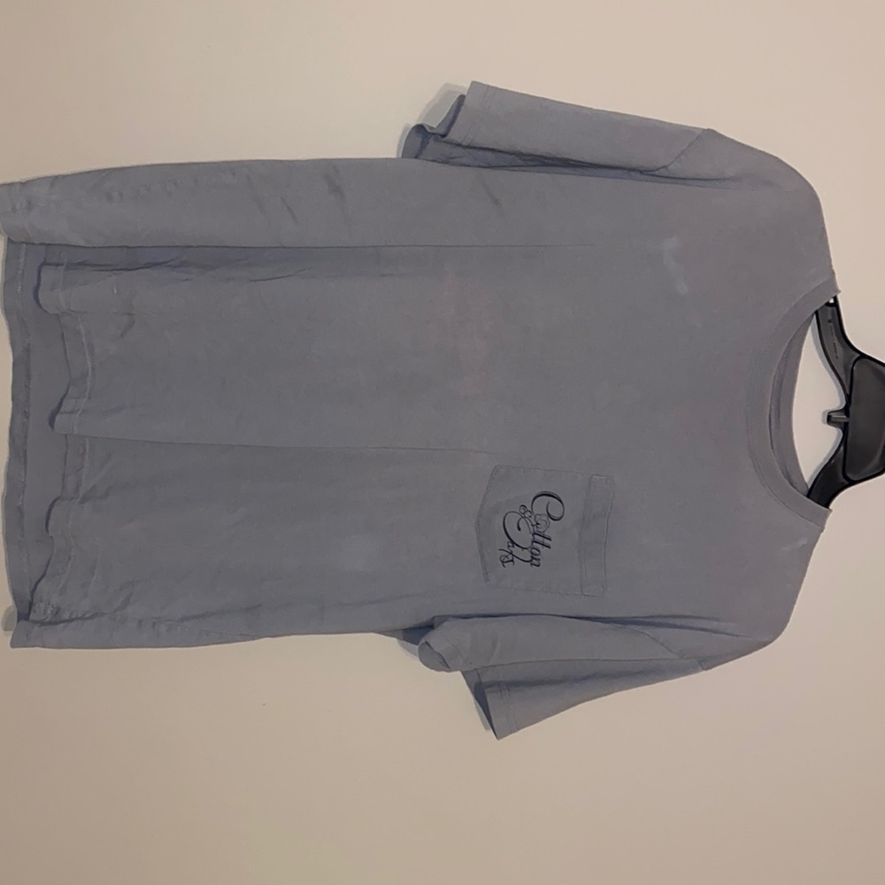 Cotton and oaks t shirt. discoloration stain on bottom front